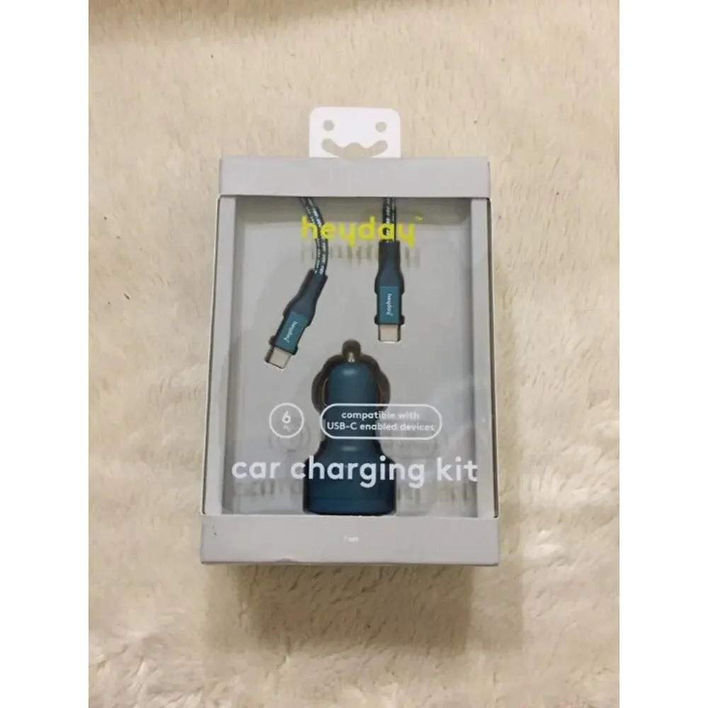 heyday USB Car Charger & USB-C to USB-C Braided Cable-Teal